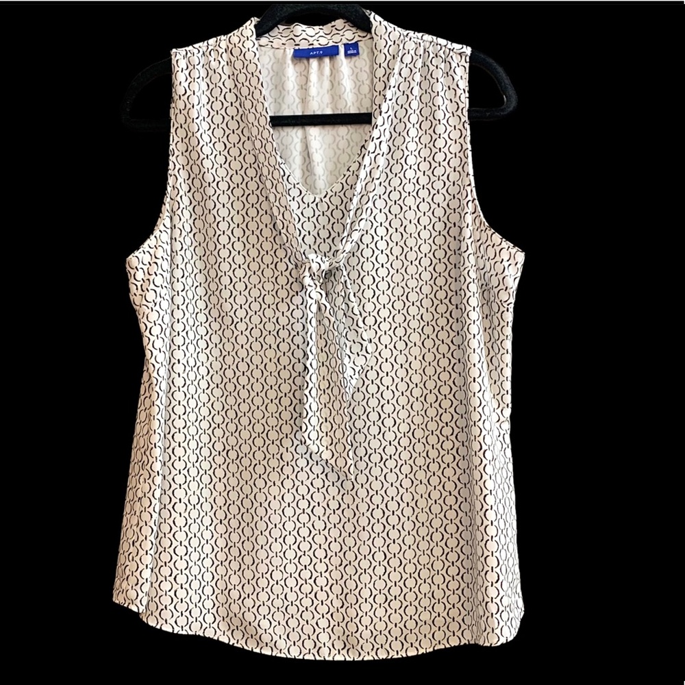 Apt 9 sleeveless print v-neck Bo tie blouse Size L